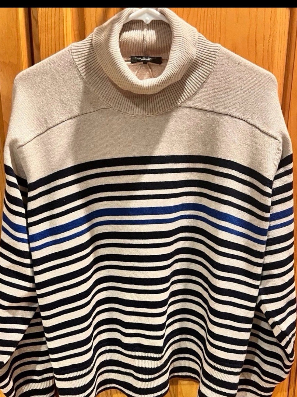 Rag & Bone Striped Turtleneck Sweater Oatmeal and Blue Size Medium